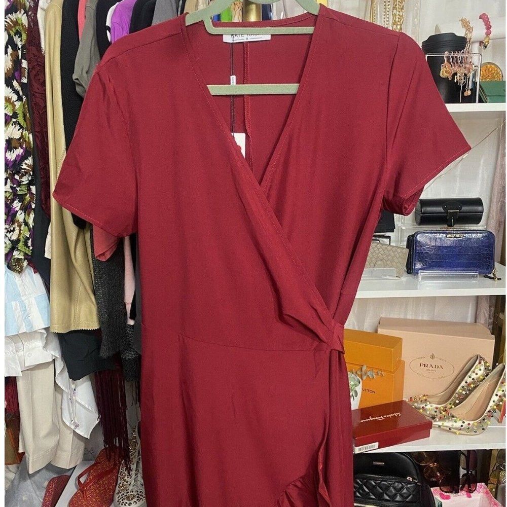 NWT Kate Kasin Women Red Short Sleeve Wrap Dress Size M